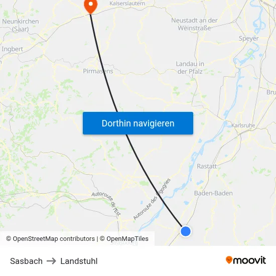 Sasbach to Landstuhl map