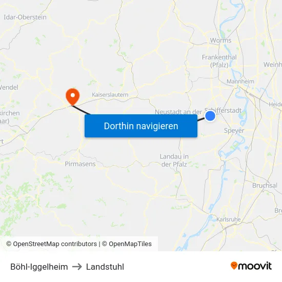 Böhl-Iggelheim to Landstuhl map