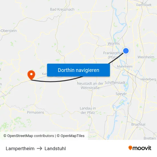Lampertheim to Landstuhl map