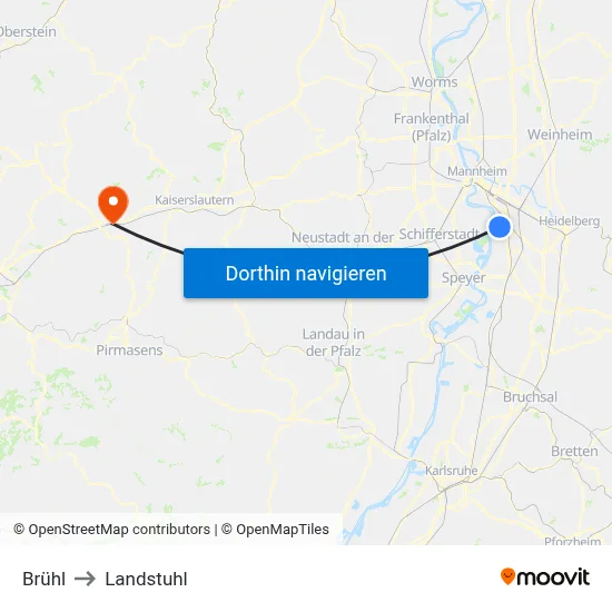 Brühl to Landstuhl map