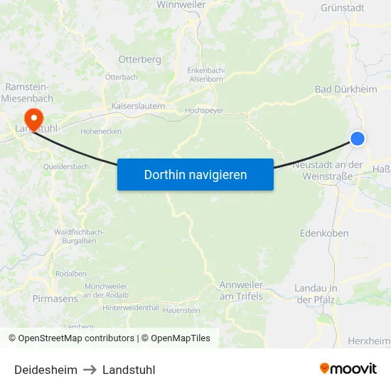 Deidesheim to Landstuhl map