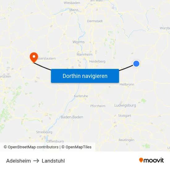 Adelsheim to Landstuhl map