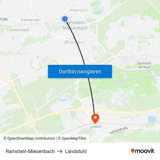Ramstein-Miesenbach to Landstuhl map