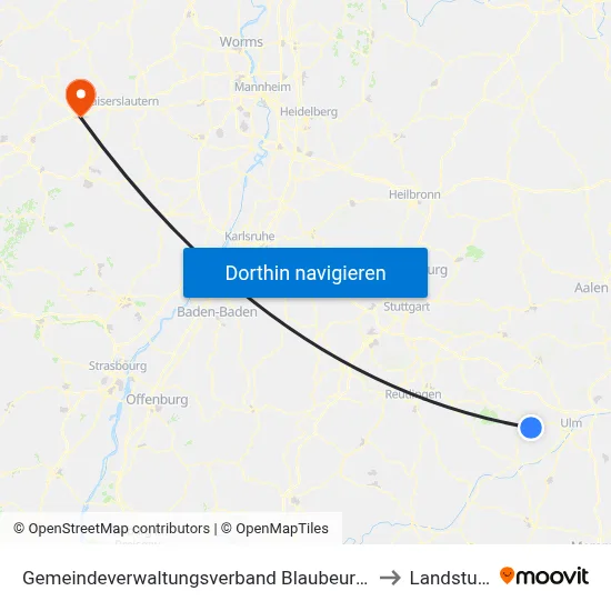 Gemeindeverwaltungsverband Blaubeuren to Landstuhl map