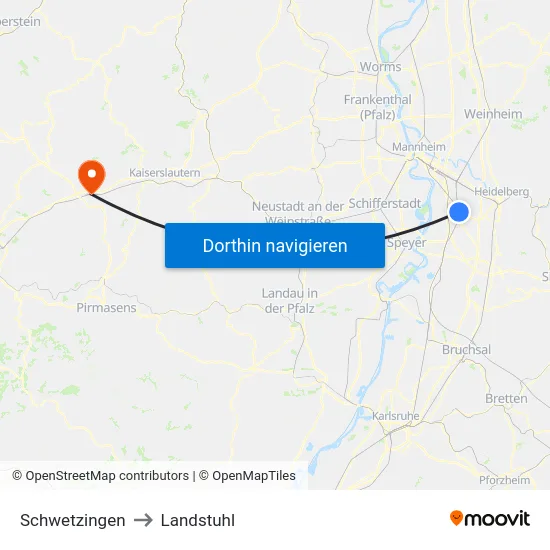 Schwetzingen to Landstuhl map