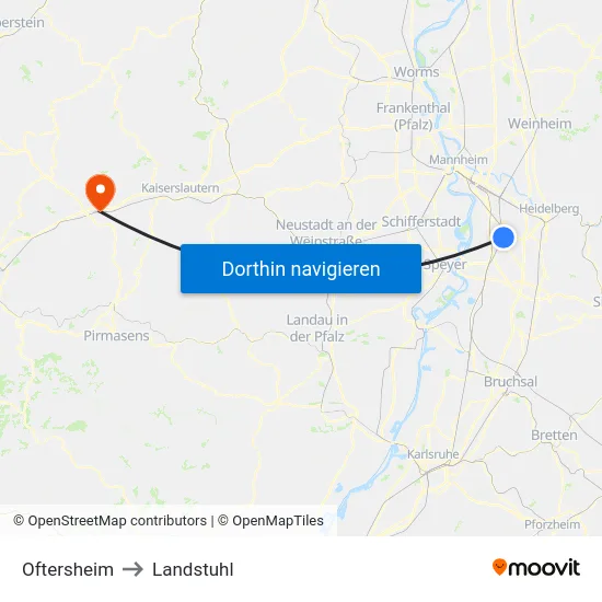 Oftersheim to Landstuhl map