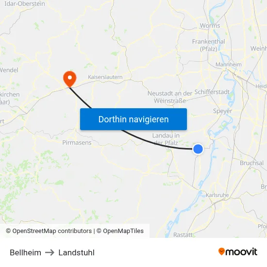 Bellheim to Landstuhl map