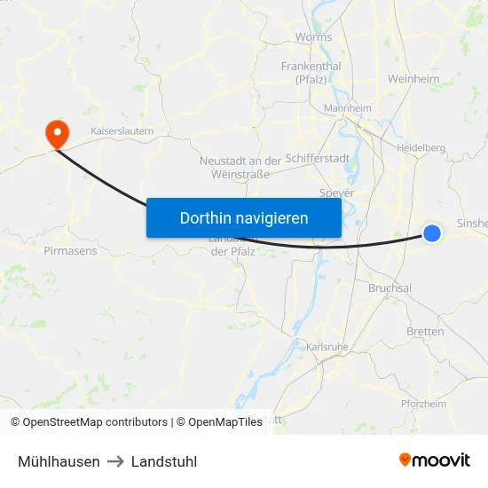 Mühlhausen to Landstuhl map