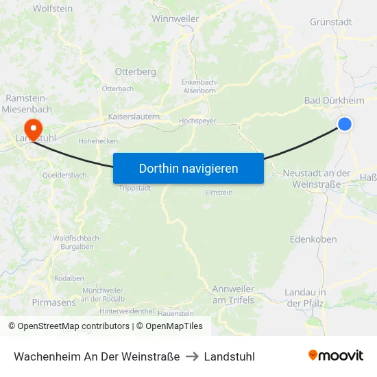 Wachenheim An Der Weinstraße to Landstuhl map
