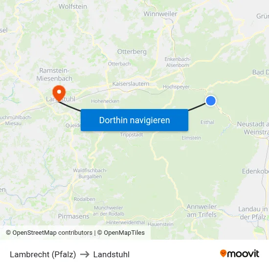 Lambrecht (Pfalz) to Landstuhl map