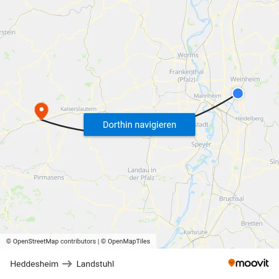 Heddesheim to Landstuhl map