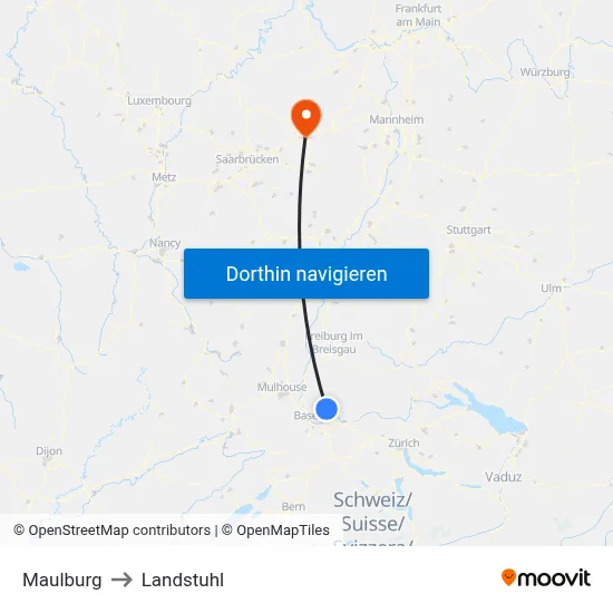 Maulburg to Landstuhl map