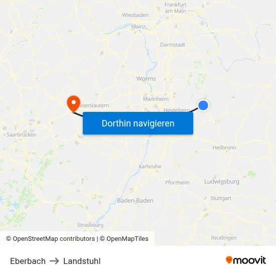 Eberbach to Landstuhl map