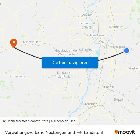 Verwaltungsverband Neckargemünd to Landstuhl map