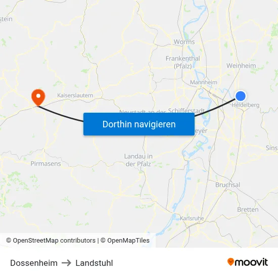 Dossenheim to Landstuhl map