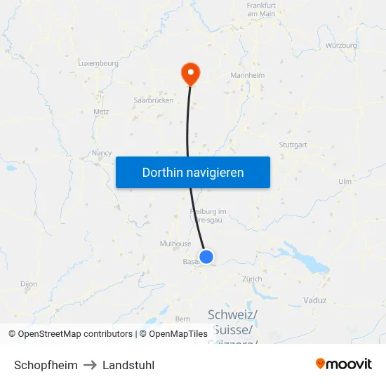 Schopfheim to Landstuhl map