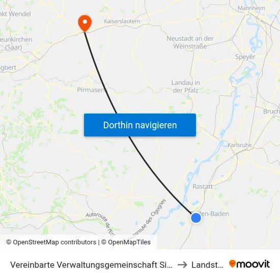 Vereinbarte Verwaltungsgemeinschaft Sinzheim to Landstuhl map