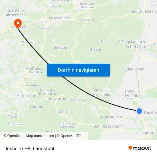 Insheim to Landstuhl map