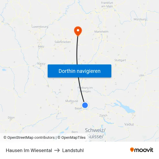 Hausen Im Wiesental to Landstuhl map
