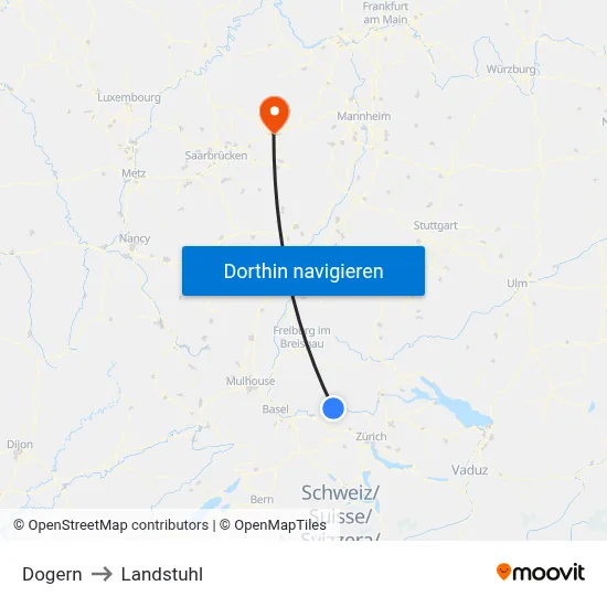 Dogern to Landstuhl map