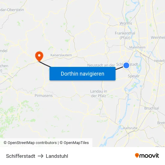 Schifferstadt to Landstuhl map