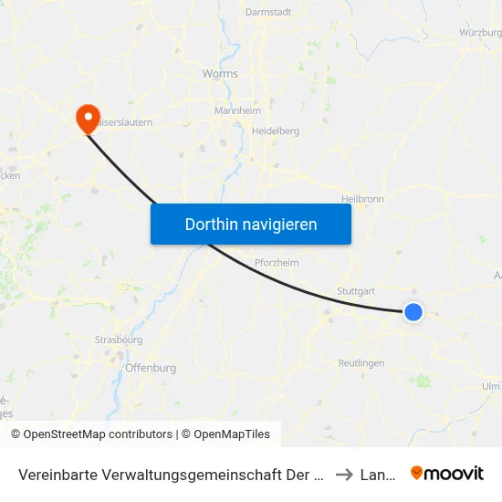 Vereinbarte Verwaltungsgemeinschaft Der Stadt Ebersbach An Der Fils to Landstuhl map
