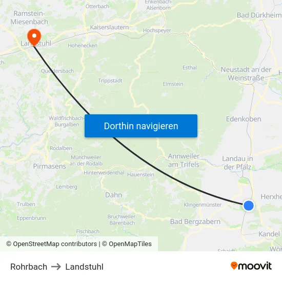 Rohrbach to Landstuhl map