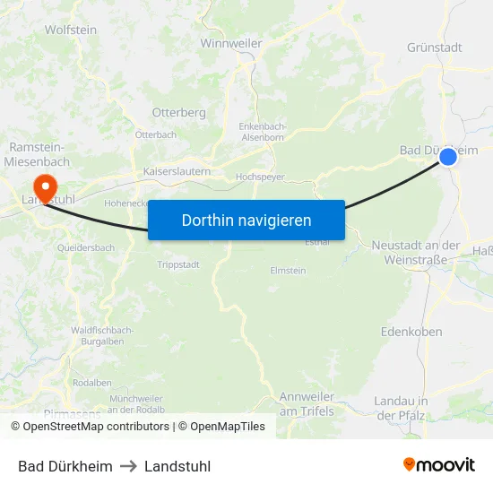 Bad Dürkheim to Landstuhl map