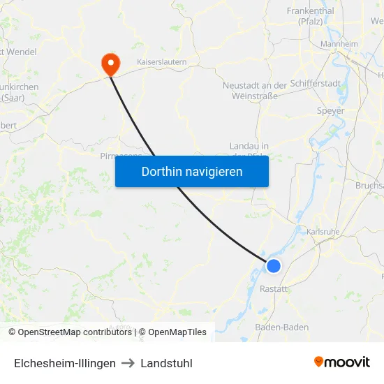 Elchesheim-Illingen to Landstuhl map