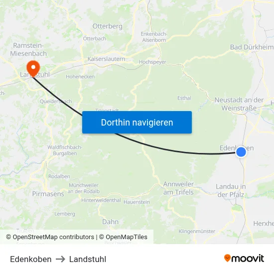 Edenkoben to Landstuhl map