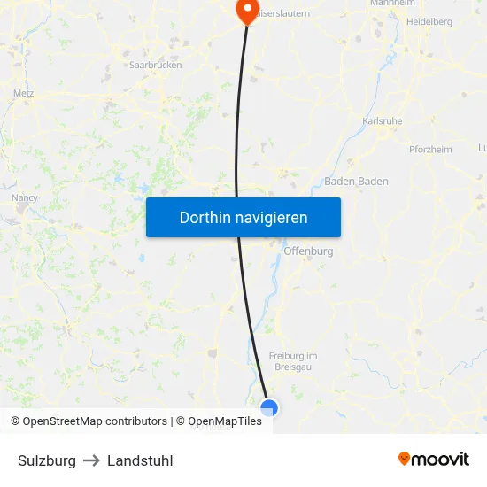 Sulzburg to Landstuhl map
