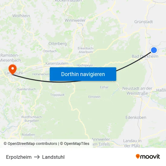 Erpolzheim to Landstuhl map