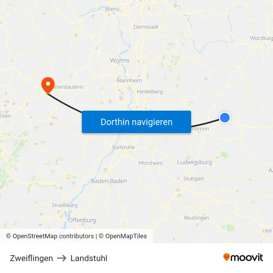 Zweiflingen to Landstuhl map