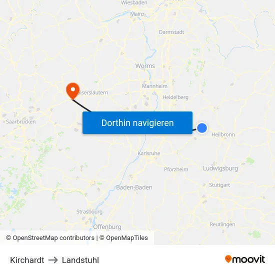 Kirchardt to Landstuhl map