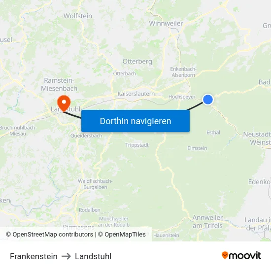 Frankenstein to Landstuhl map