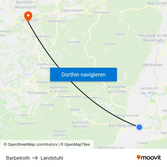 Barbelroth to Landstuhl map