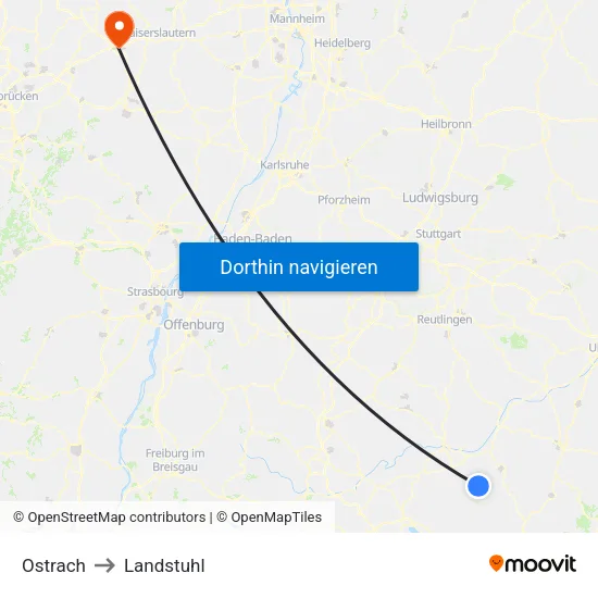 Ostrach to Landstuhl map