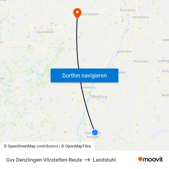 Gvv Denzlingen-Vörstetten-Reute to Landstuhl map