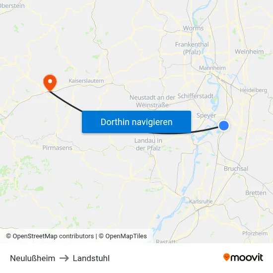 Neulußheim to Landstuhl map