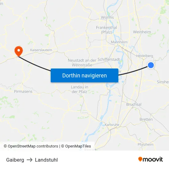 Gaiberg to Landstuhl map