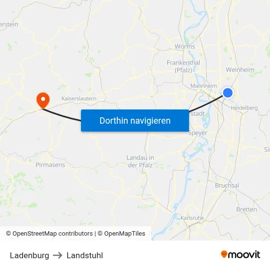 Ladenburg to Landstuhl map