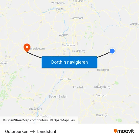 Osterburken to Landstuhl map