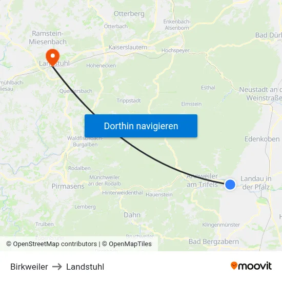 Birkweiler to Landstuhl map