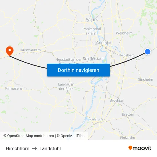 Hirschhorn to Landstuhl map