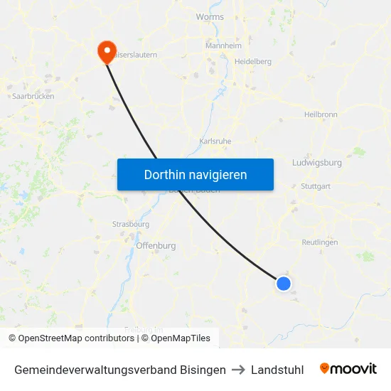 Gemeindeverwaltungsverband Bisingen to Landstuhl map
