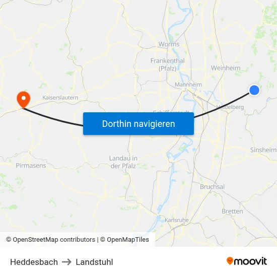 Heddesbach to Landstuhl map