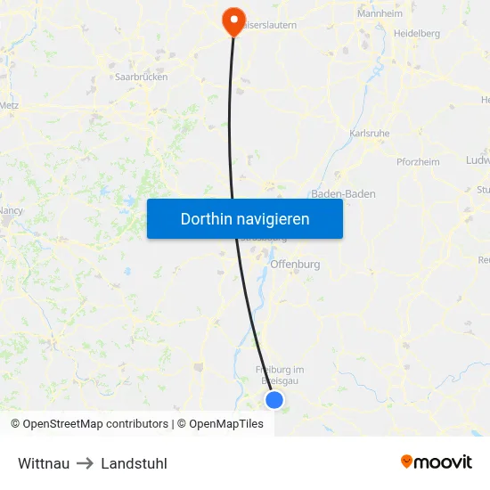 Wittnau to Landstuhl map
