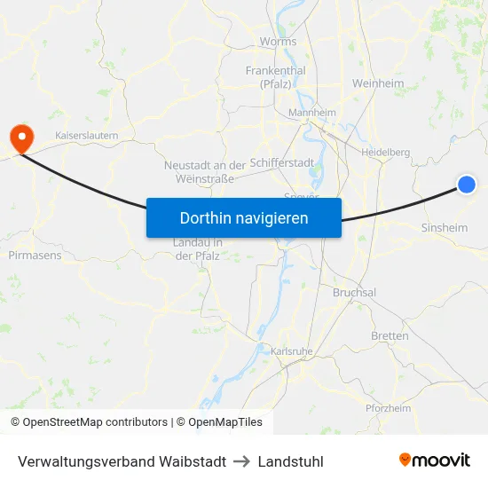 Verwaltungsverband Waibstadt to Landstuhl map