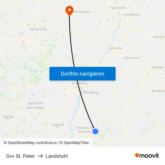 Gvv St. Peter to Landstuhl map