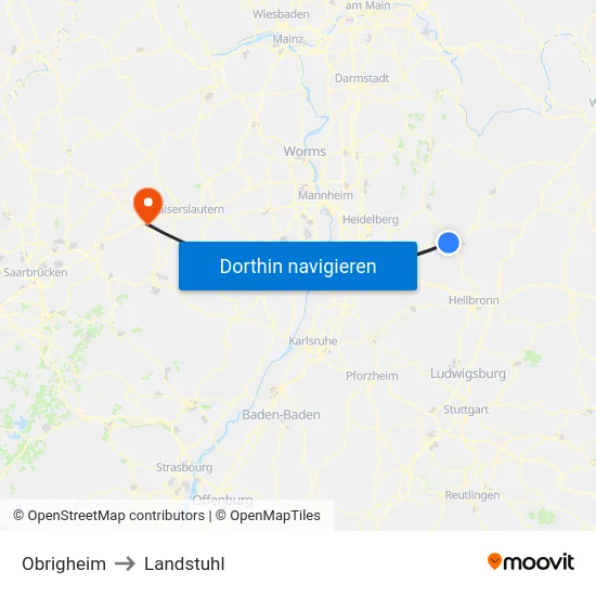 Obrigheim to Landstuhl map